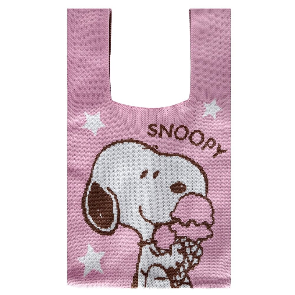 Peanuts Snoopy Loves Ice Cream Knitted Baggu Pink Mini Tote - Picture 3 of 6